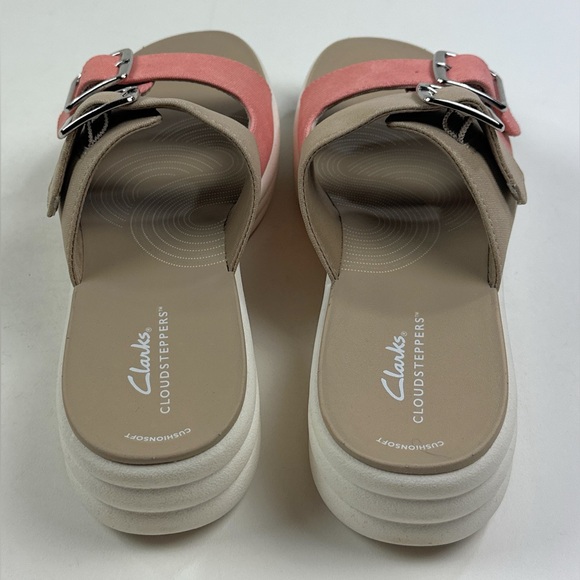 Clarks Cloudsteppers Drift Buckle Peach Canvas Womens 9.5 Wedge Sandals 26177850 - Picture 7 of 9